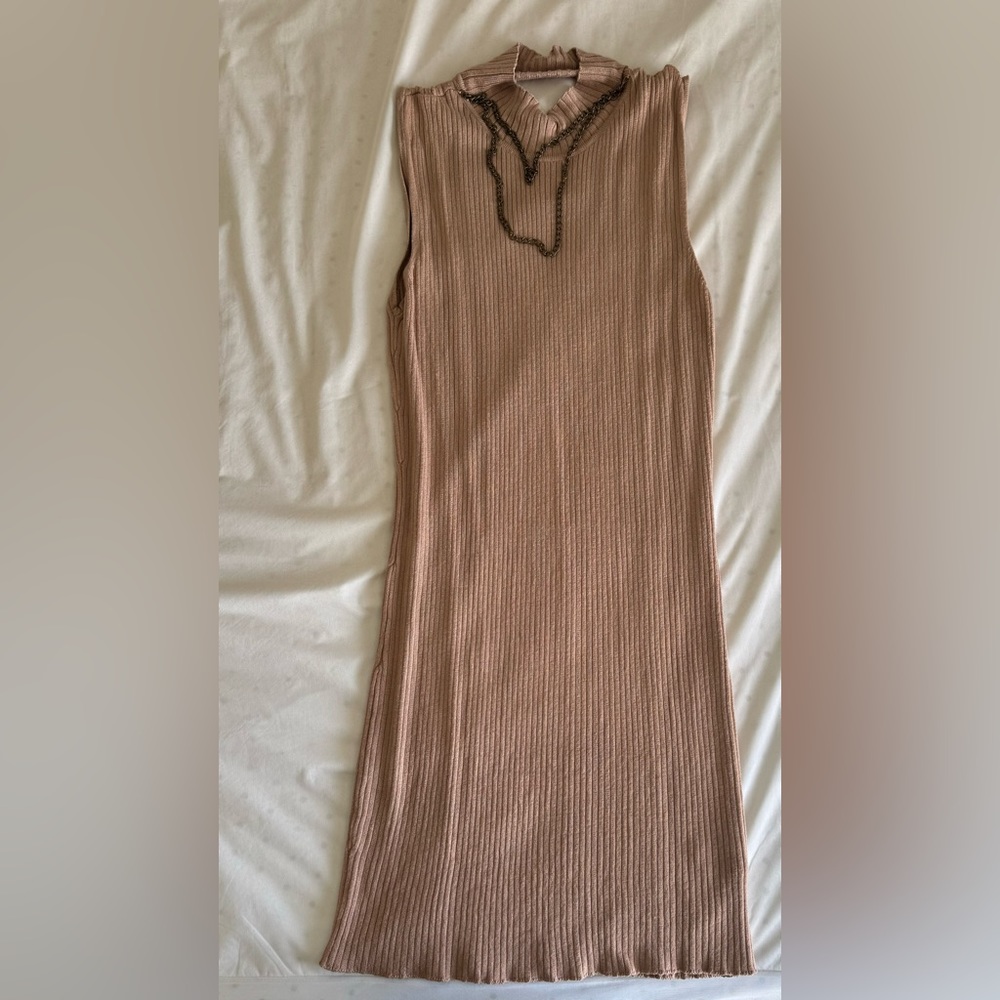 Rushed tan brown midi dress